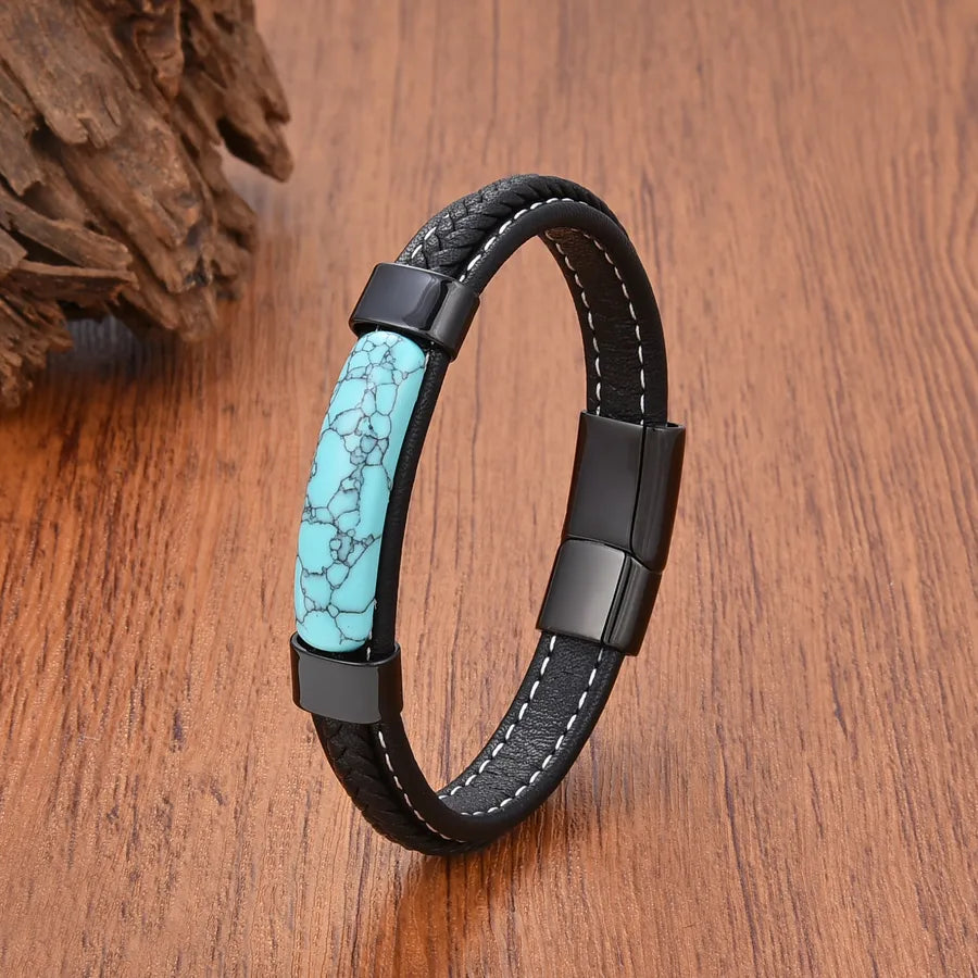 Vintage Style Geometric Turquoise 304 Stainless Steel Leather rope Wholesale Bracelets