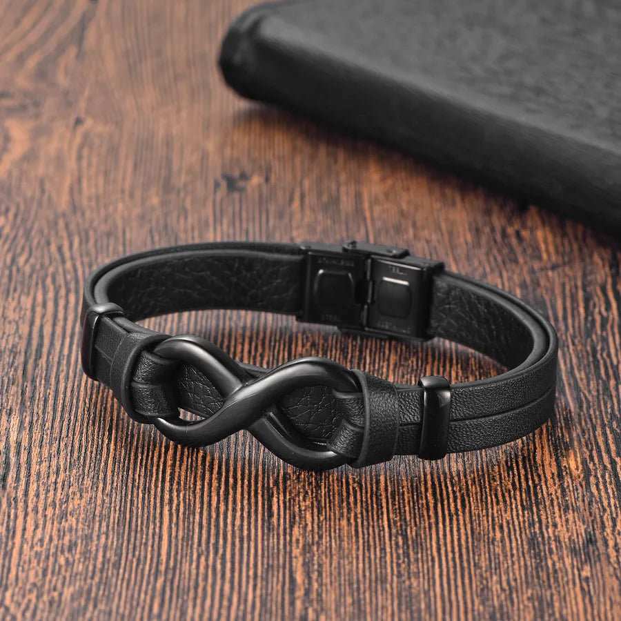 Hip-Hop Infinity 316 Stainless Steel Leather Wholesale Bracelets