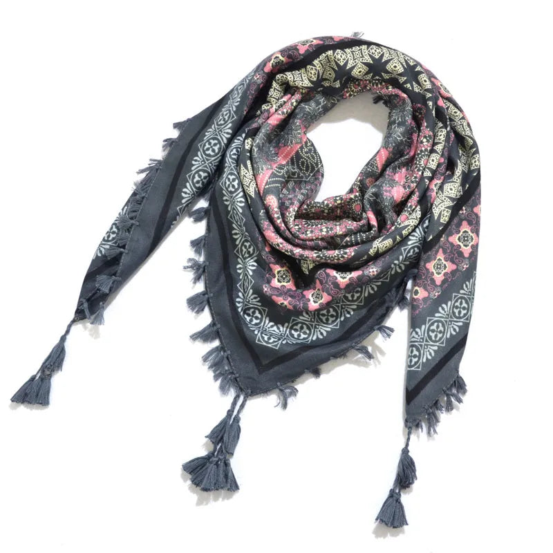 designed Bohemian Women Scarf Ethnic Style Knot Tassel Scarf Jacquard Large Square