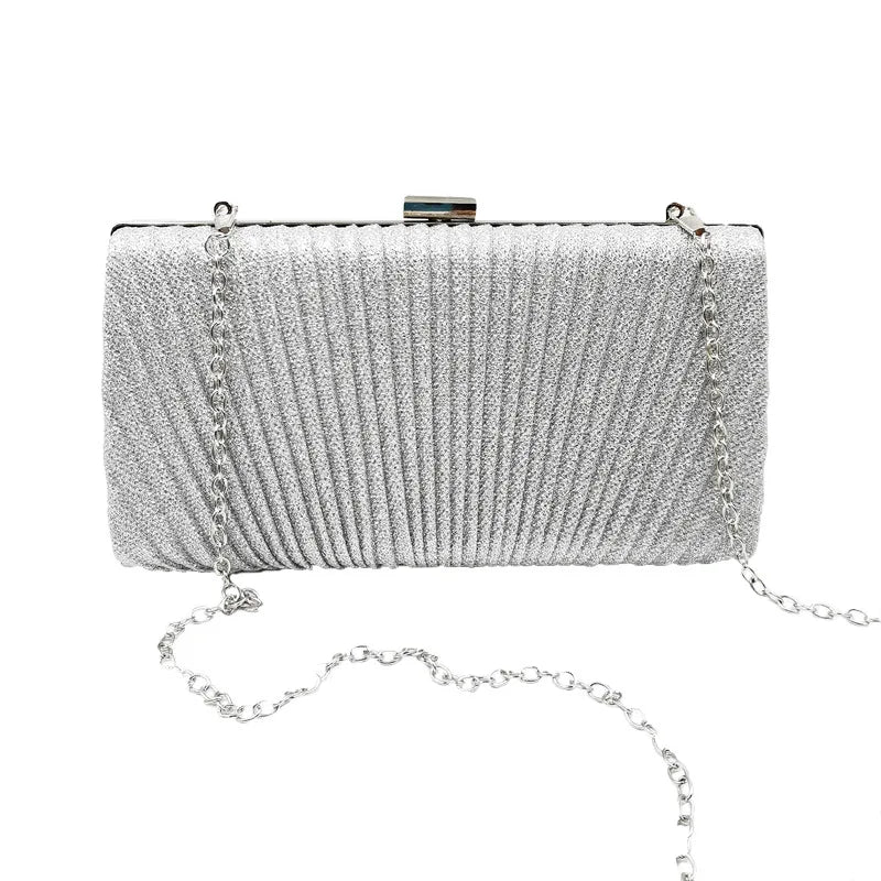 black gold silver pu leather solid color square folds clutch evening bag