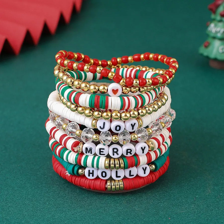 Christmas Theme Acrylic Bracelet Snowman Santa Claus Festive Beads Unisex Simple Style Handmade Jewelry Holiday Accessory