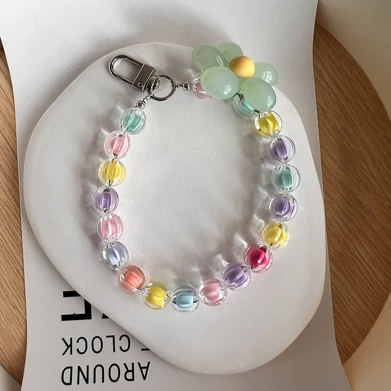 sweet flower plastic beaded mobile phone chain