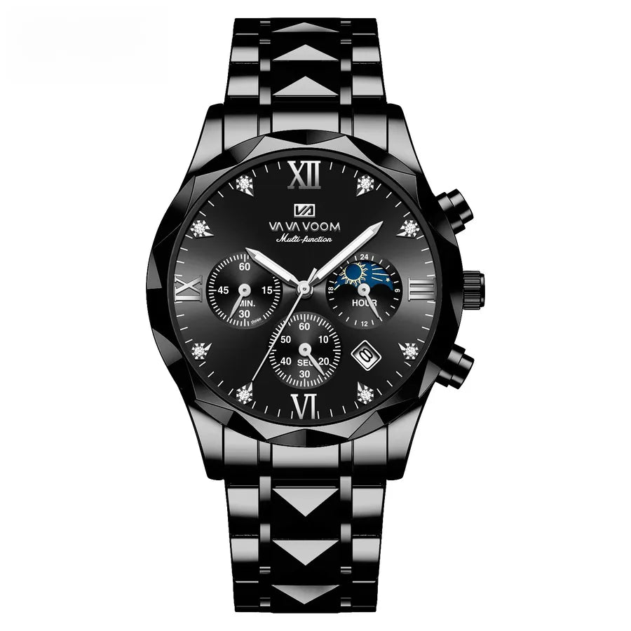 Diamond stainless steel watch with men's business simple calendar quartz waterproof watch one-piece delivery