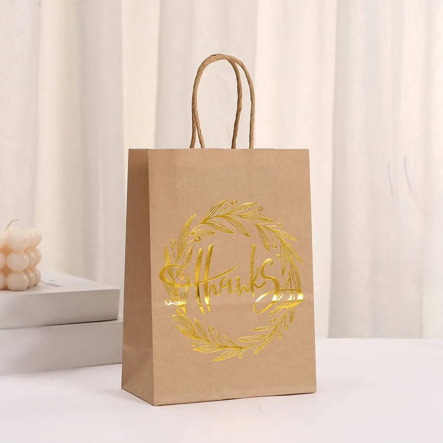 Party Kraft Paper Shopping Bag Holiday Packaging Bag Wholesale Bronzing Thanksgiving Paper Bag Printed Text Gift Bag