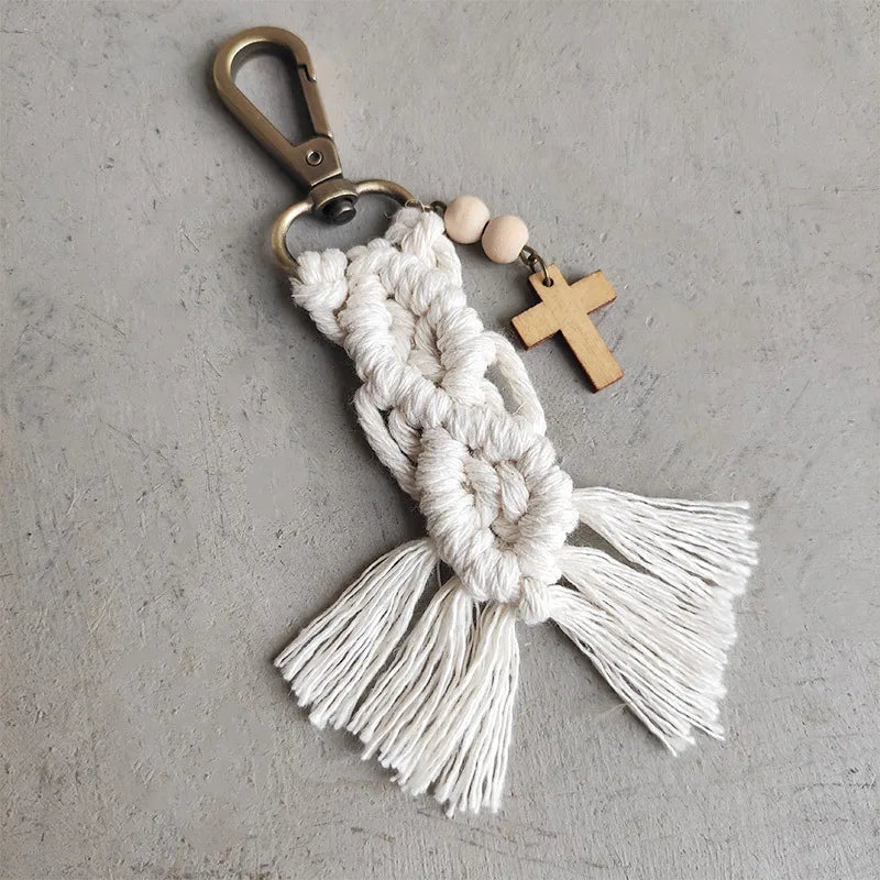 streetwear tassel alloy wood cotton unisex bag pendant keychain