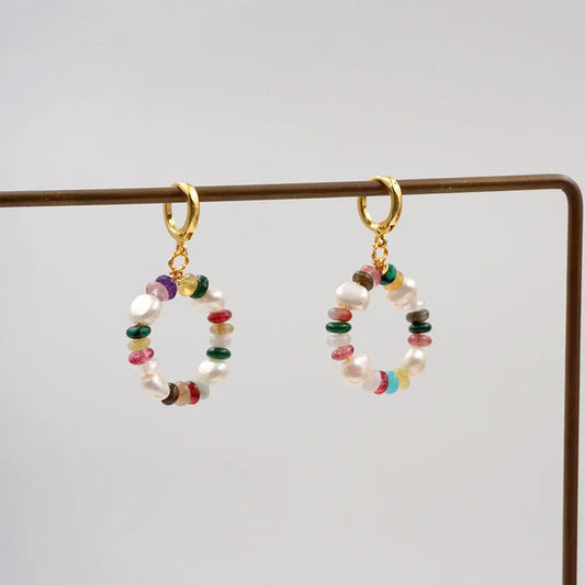 1 Pair Vintage Style Simple Style Geometric Beaded natural stone Freshwater Pearl Copper Gold Plated Drop Earrings