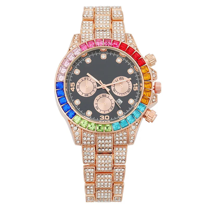 New Explosions Three Eyes Fashion Color Diamond Calendar Black Disk Diamond Full Diamond Women's Watch Women's Watch Women's Watch