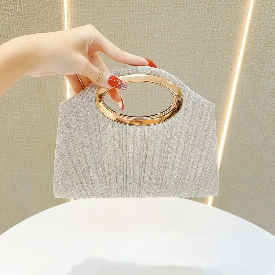 Romantic Wedding Evening Bag New Style Pleated Handbag Shell Shape Polyester Single Shoulder Strap Dinner Crossbody Bag