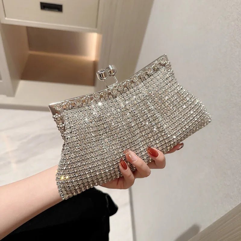 Luxury rhinestone evening bag sparkling socialite handbag bridal wedding bag matching gown bag diamond-encrusted banquet clutch bag