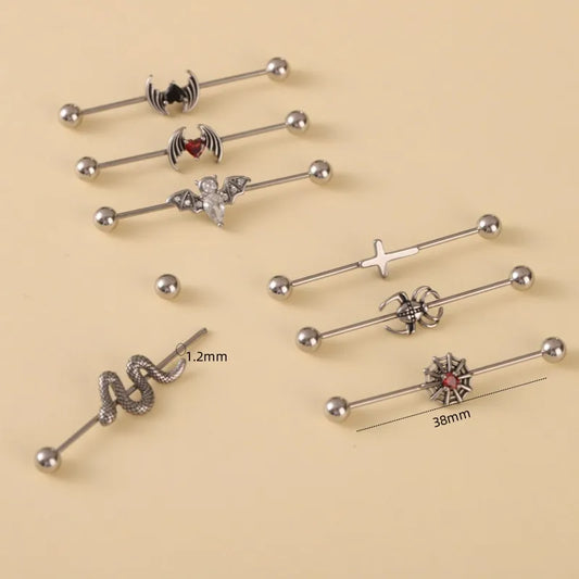 1 Piece Ear Cartilage Rings & Studs Casual Hip-Hop Punk Cross Wings Snake 316L Stainless Steel Polishing Inlay Zircon Ear Cartilage Rings & Studs
