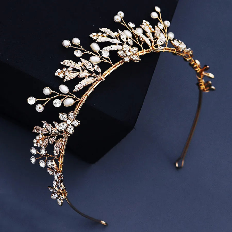 creative wedding hand erected crown dress handmade flower pearl headband