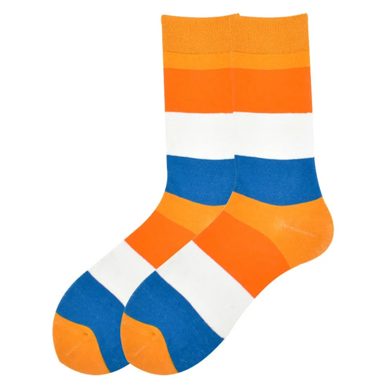 Men's Casual Stripe Lattice Cotton Jacquard Crew Socks 10 Pairs Per Pack