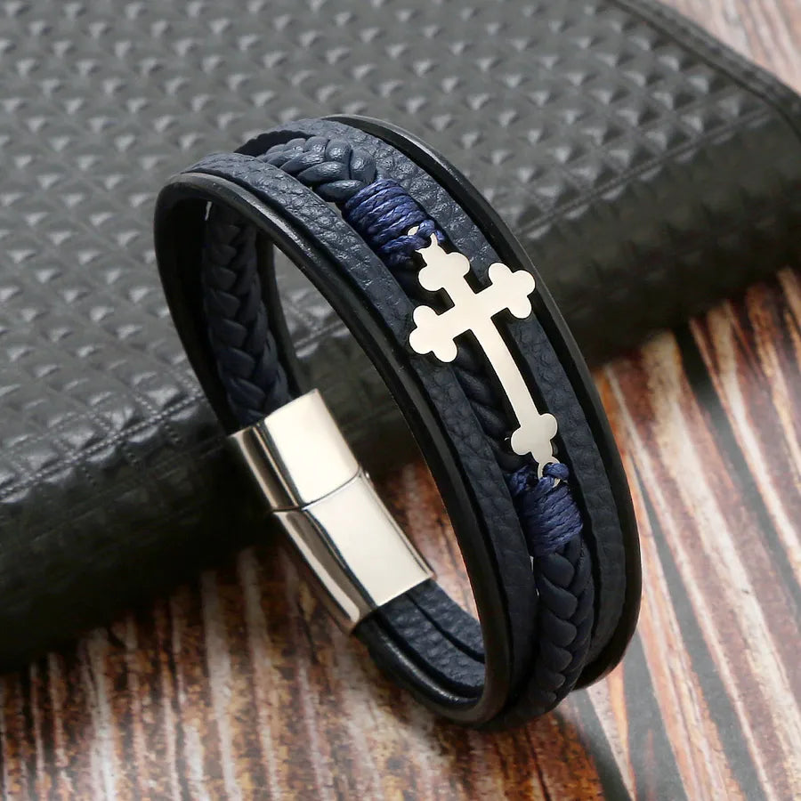 Hip-Hop Cross Stainless Steel Men's Bracelets