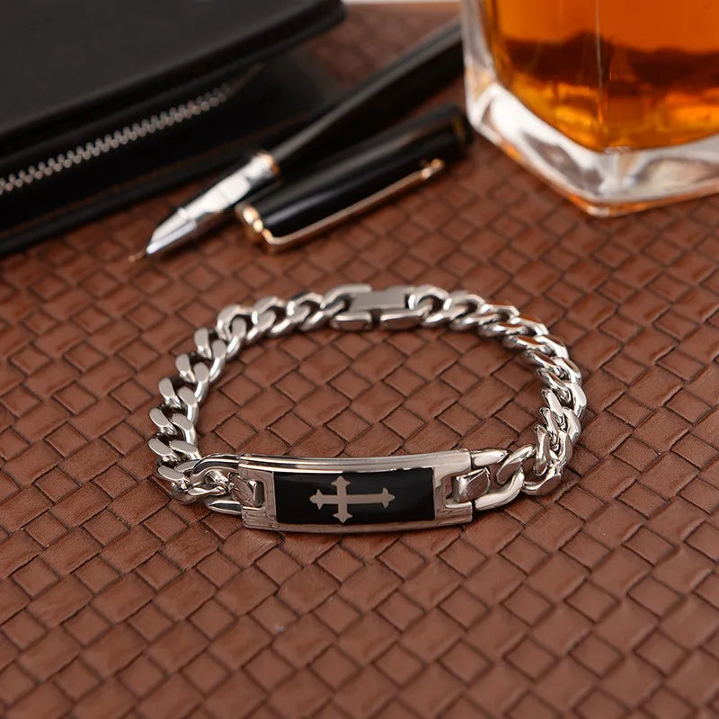 Casual Retro Cross Titanium Steel Polishing Men's Bracelets