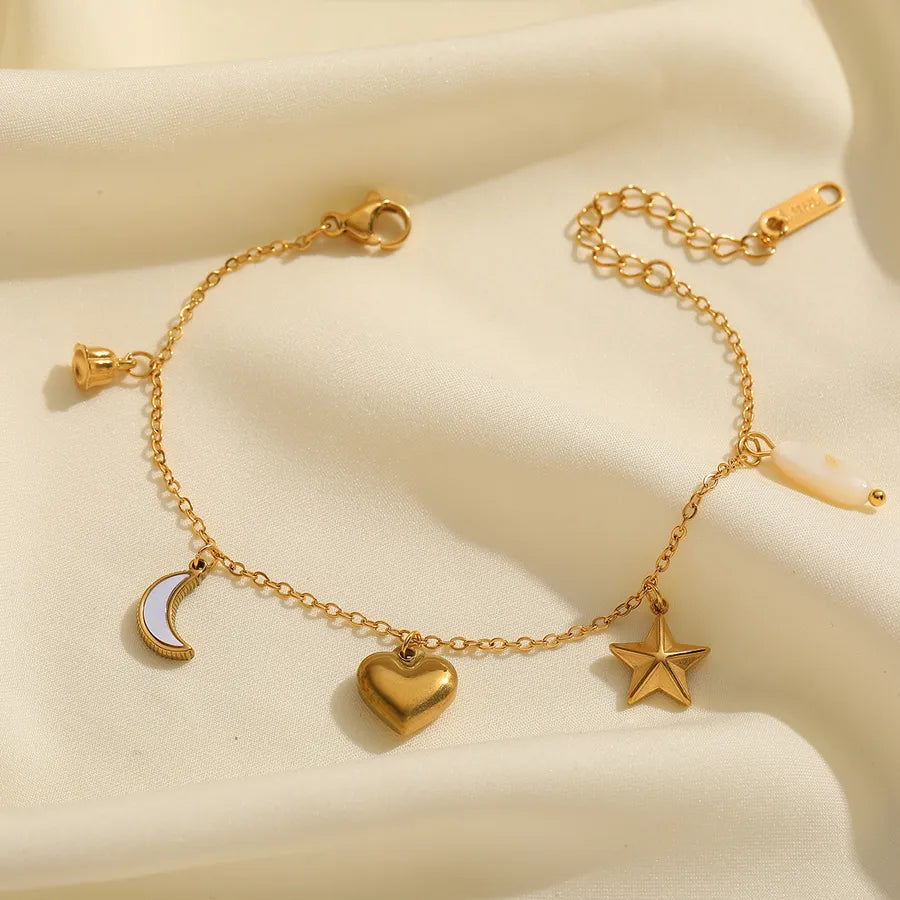 Casual Cute Lady Geometric Heart Shape 304 Stainless Steel 18K Gold Plated Acrylic cable chain Multi Charms Bracelet In Bulk