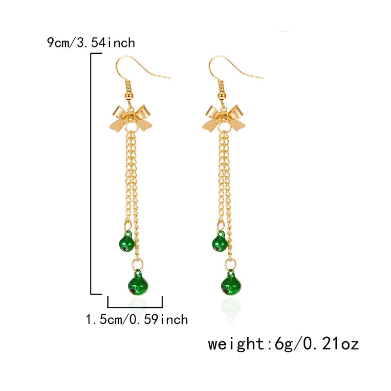 Fashionable Christmas Butterfly Knot Tassel Bell Earrings Elegant Versatile Alloy Iron And Copper Post Earrings