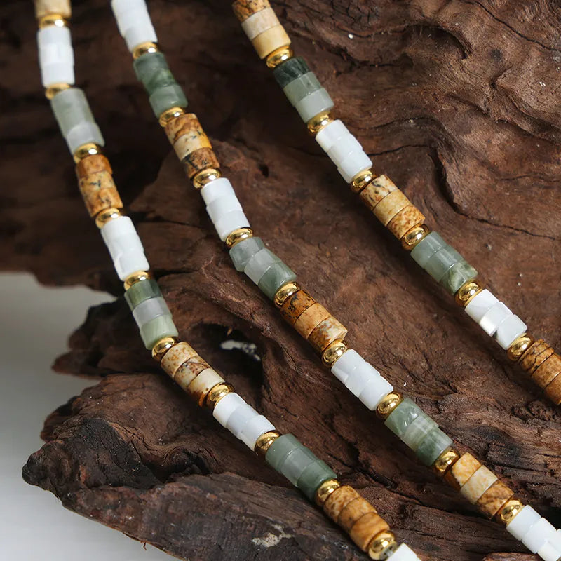 casual vacation color block natural stone titanium steel 18k gold plated necklace in bulk