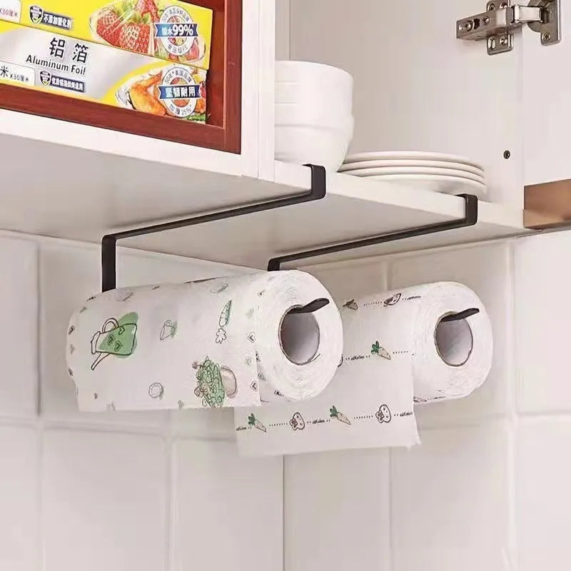 Kitchen Tissue Holder Punch-free Cabinet Paper Roll Rack Storage Rack Kitchen Tissue Plastic Wrap Rack Rack