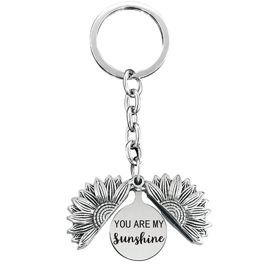 1 piece retro letter plant flowers metal plating keychain