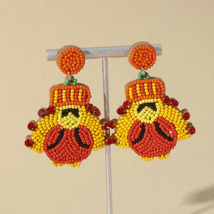 New Halloween Pumpkin Ear Cuff Quirky Individualistic Rice Bead Dangle Earrings Exaggerated Design Sense Fashion Jewelry