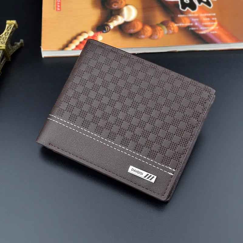 men's plaid pu leather open wallets
