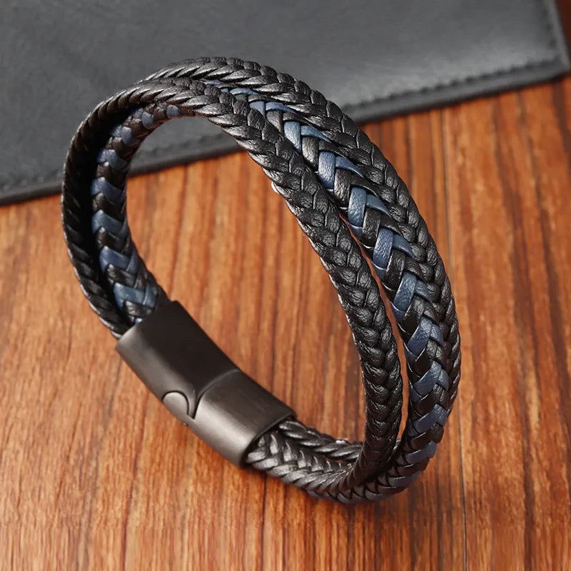 One Piece Dropshipping Fashion Woven Leather Bracelet Personality Men's Magnetic Snap Leather Bracelet Bracelet L20223