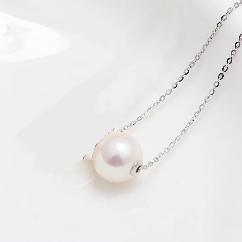 Freshwater Pearl Sterling Silver cable chain Solid Color Necklace