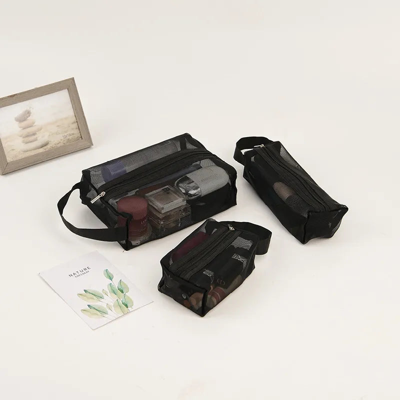 Travel Storage Three-piece Cosmetics Storage Bag Portable Travel Bag Mesh Storage Bag Folding Washable Coin Purse