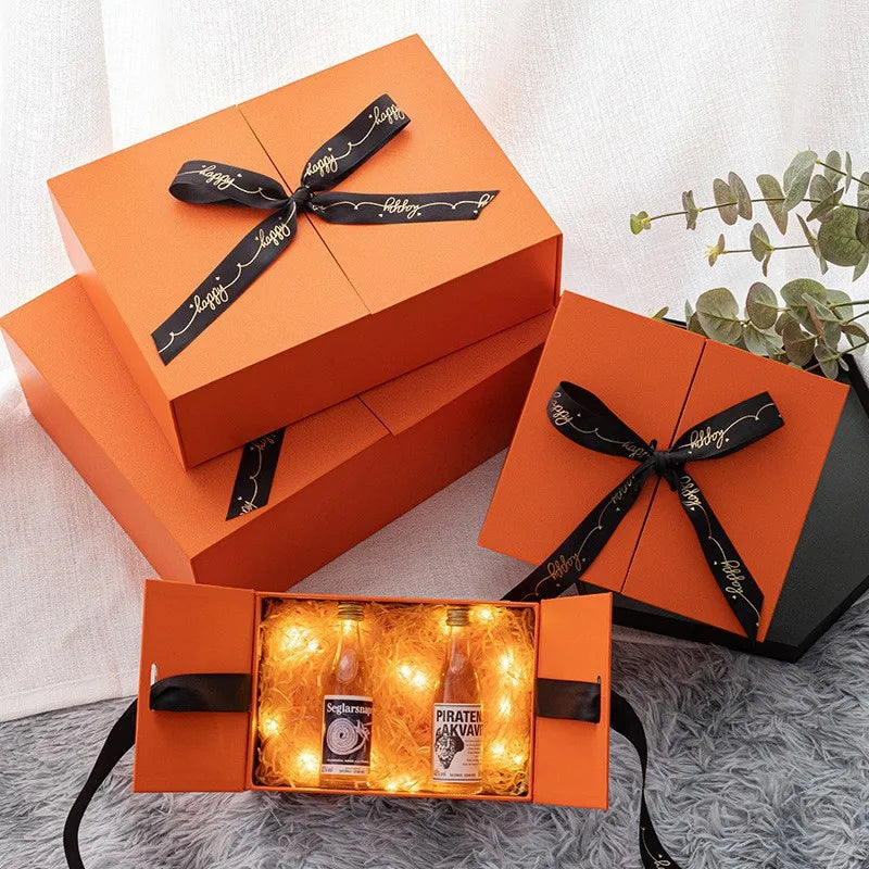 Luxury Blue Orange Double Opening Gift Box Creative Present Packaging For Men Elegant Luxurious Unisex Gift Box