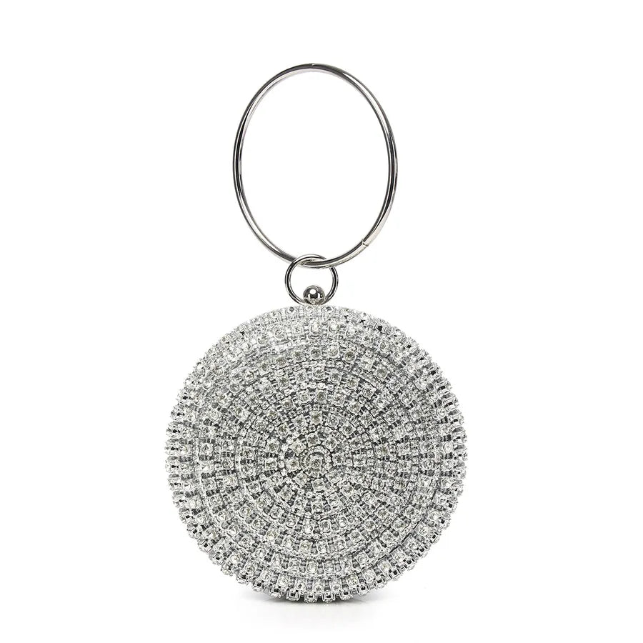 gold silver polyester metal solid color rhinestone round evening bags