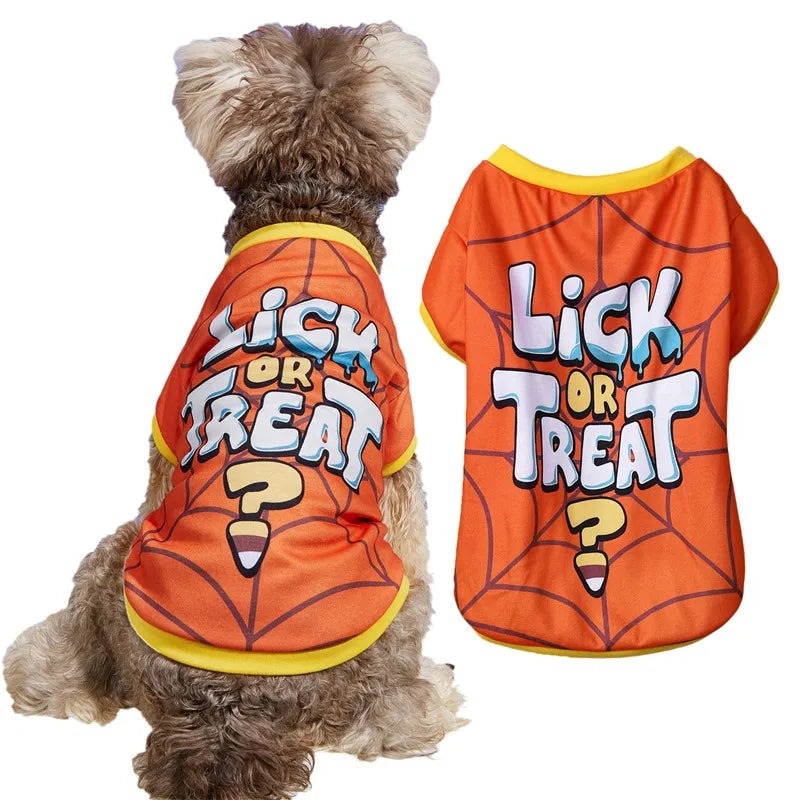 Thin Halloween Cartoon Pet T-shirt For Dogs Cats Teddy Schnauzer Puppies Polyester Material European Style Dog Clothes