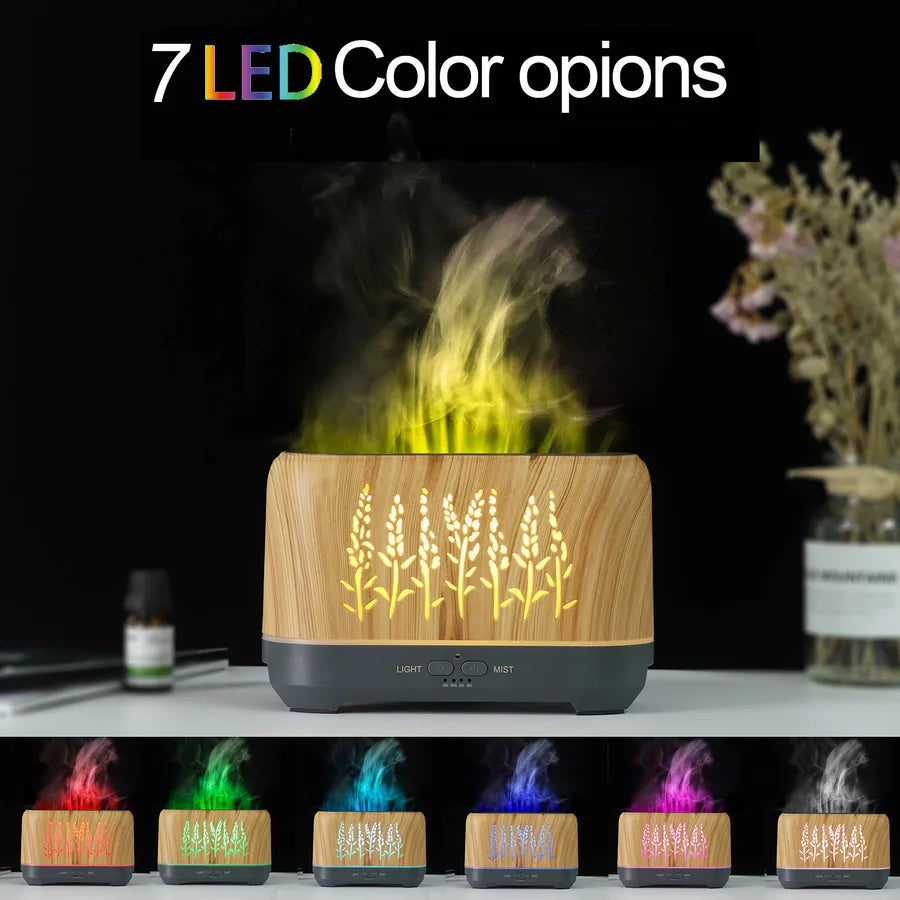 New wood grain hollow wheat ear WiFi flame humidifier household flame essential oil aromatherapy machine products wholesale