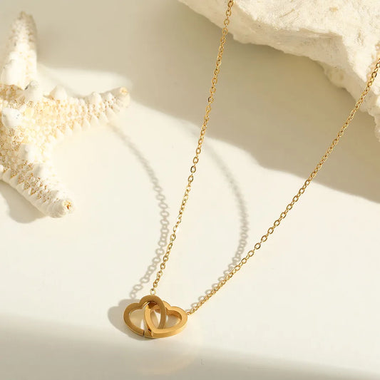 Wholesale Jewelry Princess Cute Lady Heart Shape Solid Color 304 Stainless Steel 18K Gold Plated cable chain Pendant Necklace