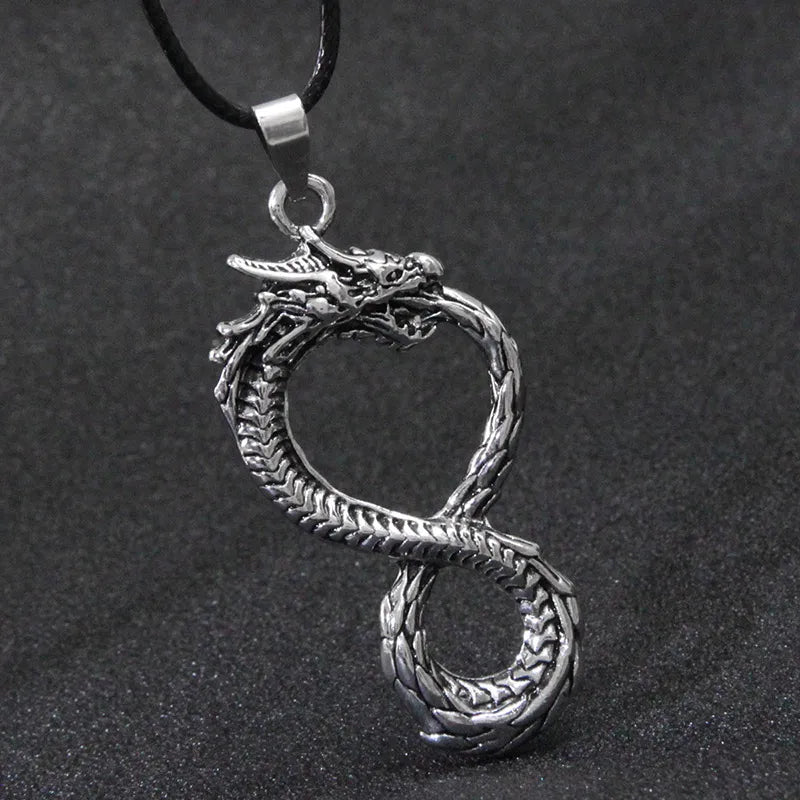 Vintage Style Number Dragon Alloy Wax rope Woven Chain Layered Necklaces Wholesale