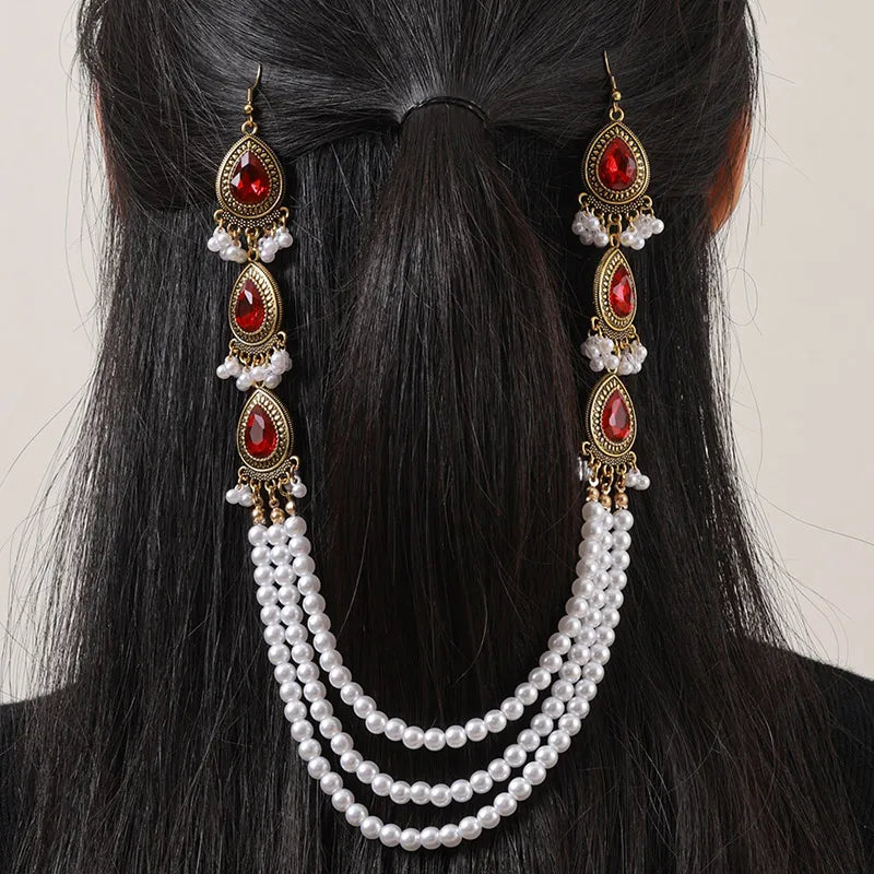 Vintage Style Women's Water Droplets Imitation Pearl Alloy hair chain