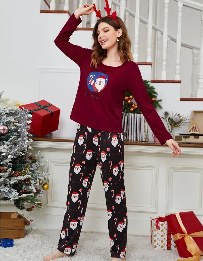 Christmas Theme Sleepwear Long Sleeve Pants Set Women's Home Clothes Milk Silk Autumn Winter Collection Comfortable Casual Style