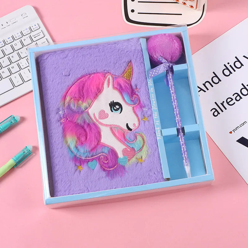New Colorful Plush Notebook Cartoon Dreamy Girl Student Diary Notebook Light Pink And Purple Wooden Pulp Material