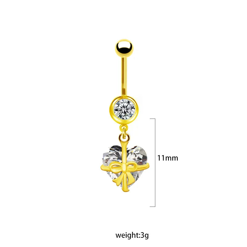 1 Piece Belly Rings IG Style Simple Style Heart Shape Butterfly 316L Stainless Steel Alloy Hollow Out Inlay Acrylic Rhinestones Glass White Gold Plated Gold Plated