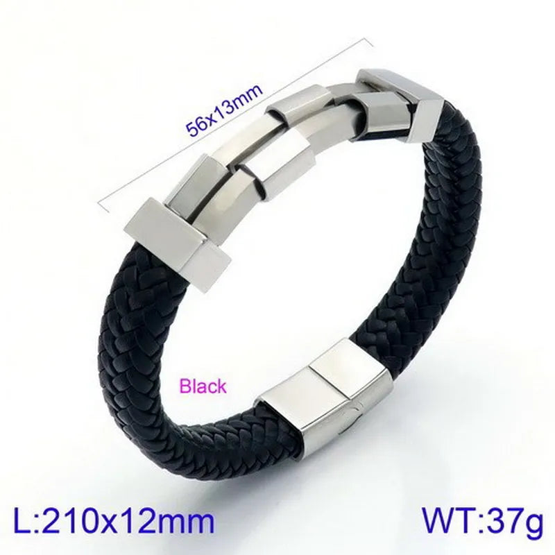 Hip-Hop Retro Color Block Pu Leather Titanium Steel Asymmetrical Plating 18K Gold Plated Men's Bangle
