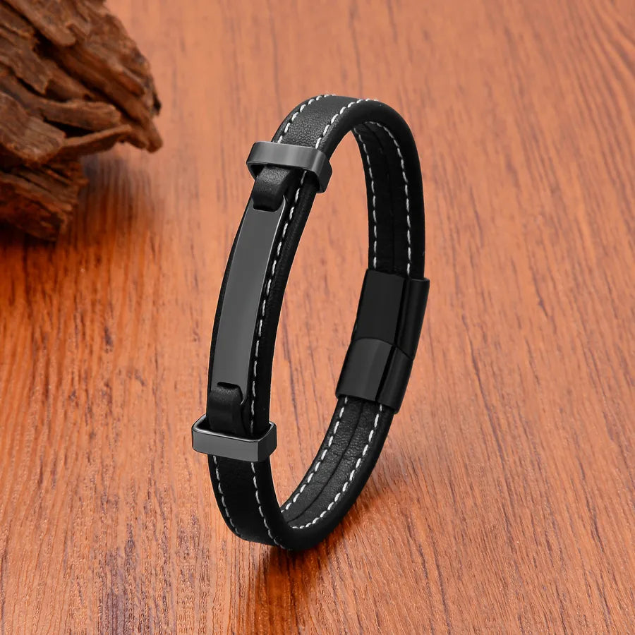 Fashion Punk Simple Style Geometric Leather rope Metal Men's Bracelets