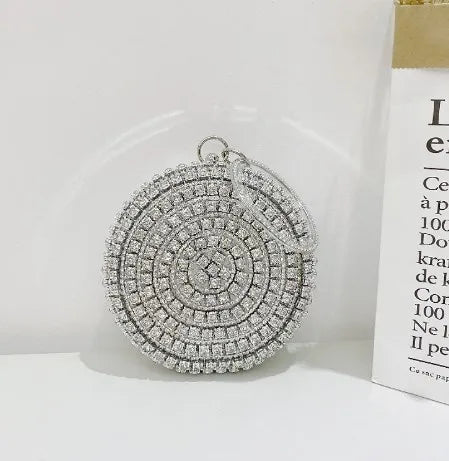 black gold silver polyester solid color rhinestone round evening bags