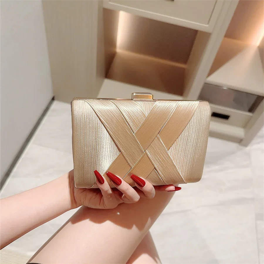Gold satin Solid Color Chain Evening Bags
