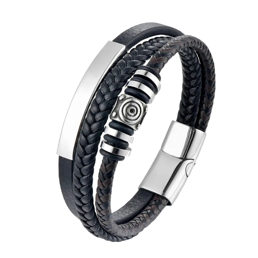 Hip-Hop Geometric Solid Color 316 Stainless Steel Leather Wholesale Bracelets