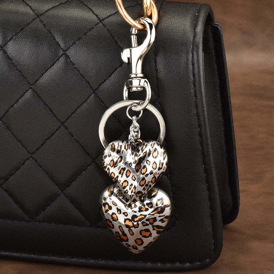 IG Style Heart Shape Bow Knot Leopard Alloy Epoxy Bag Pendant Keychain