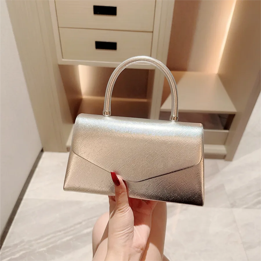 Silver Pu Leather Solid Color Square Evening Bags