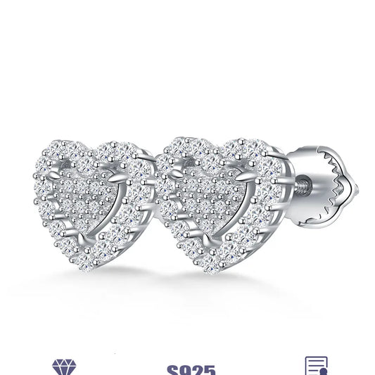 1 Pair 0.55 Karat Round Brilliant Cut Rhodium Plated 925 Sterling Silver 925 Sterling Silver Moissanite VS1-VS2 VVS1-VVS2 GRA Certificate Round Ear Studs Near Colorless(GHI)