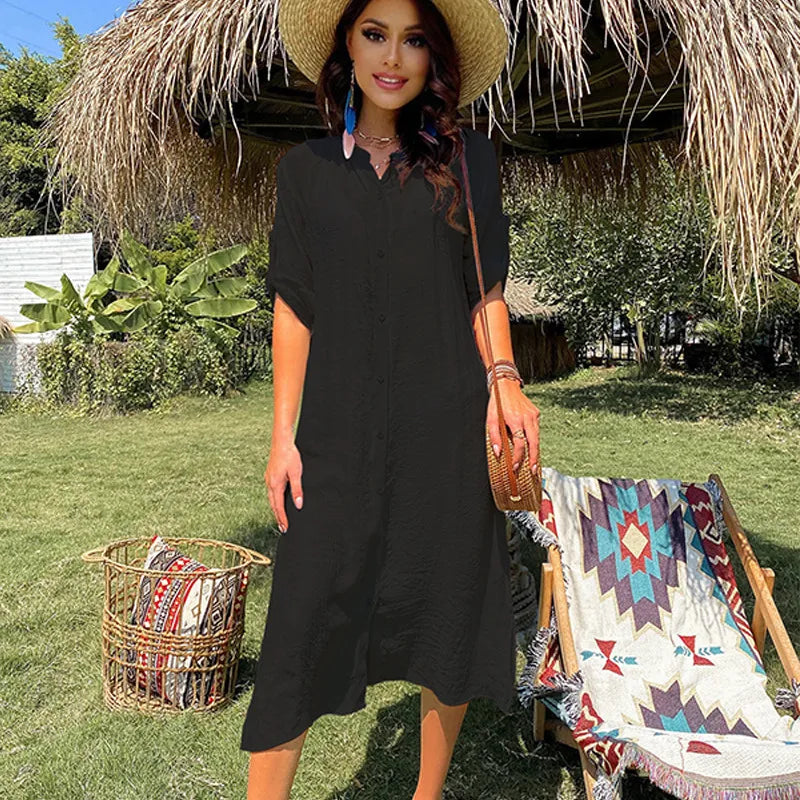 women's vacation solid color cover ups