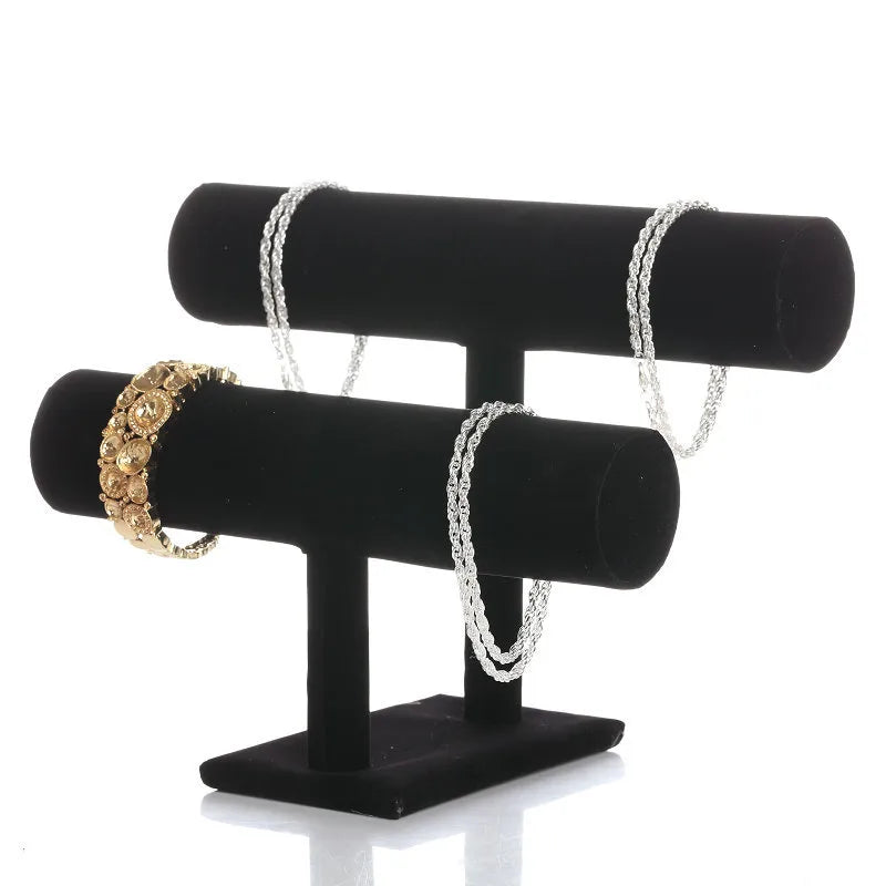 Double Layer Bracelet Display Stand Jewelry Watch Earring Hair Band Showcase Counter Top Velvet Stand For Jewelry Store