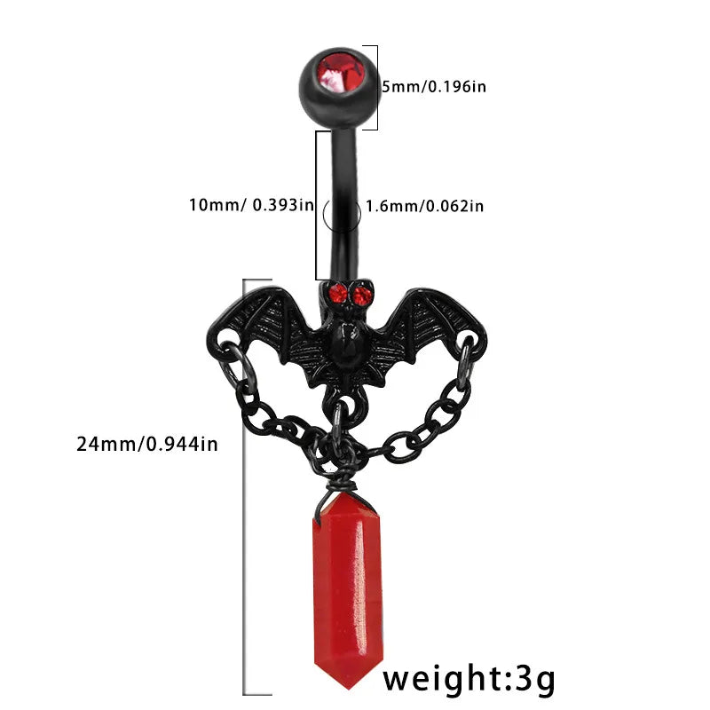 Dark Series Halloween Heart Shaped Zircon Pendant Belly Button Ring Body Piercing Human Form Geometric Pattern Unisex Design