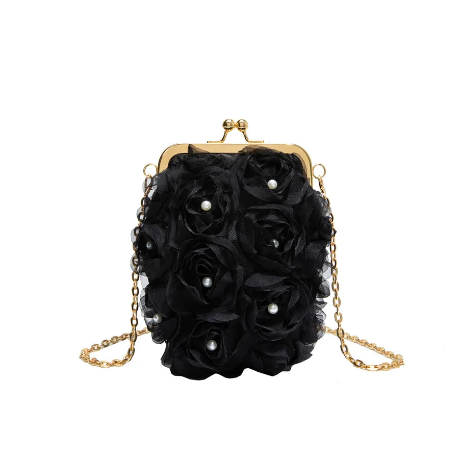 Sweet Floral Embellished Clutch Shoulder Bag For Women Fashionable Mini Square Bag Trendy Buckle Closure Fresh Style Handbag